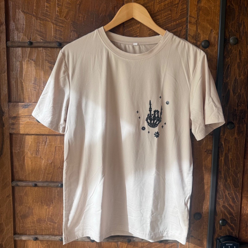Graphic T-Shirt Small Tan Expensive Difficult Talks Back Skeleton Tee Streetwear